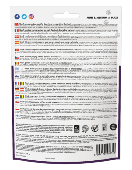 Pamlsok Woolf Dog Lamb & Codfish Soft Sandwich LONG 100 g