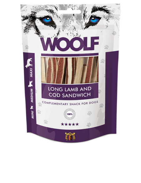 Pamlsok Woolf Dog Lamb & Codfish Soft Sandwich LONG 100 g
