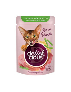 Delickcious kapsička pre mačky jahňa, kura & zelené fazuľky 85g