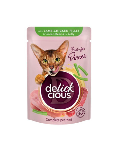 Delickcious kapsička pre mačky jahňa, kura & zelené fazuľky 85g