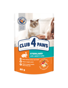 CLUB 4 PAWS kapsička sterilised králik v želé 80g