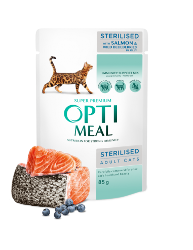 OPTIMEAL kapsička sterilised losos a čučoriedky v želé 85g