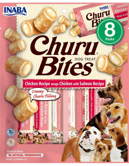 Pamlsok Inaba Churu Bites dog kura s lososom 8 túb